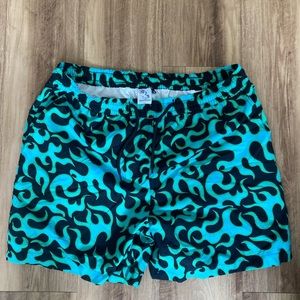 iheartraves blue/green flame shorts